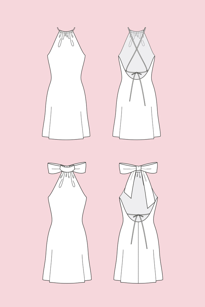 Sewing Pattern. How To Sew a Dress. Sewing Tutorial. PDF Pattern. How To Make Dress. Dress From Scratch. Dress Fashion. Dress Pattern. Weekend Dress. Summer Dress. Elegant Dress. Mini Dress. Backless Dress, Bias Dress. Dress with a Bow. Cocktail Dress. Pink Dress. Party Dress. Halter dress sewing pattern.